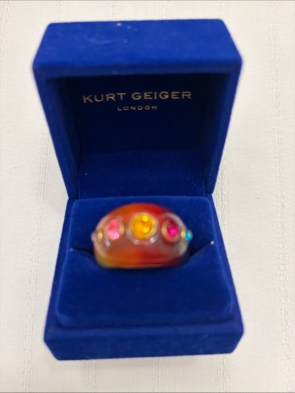 Kurt Geiger Multicolor Resin Ring with Pink and Yellow Stones